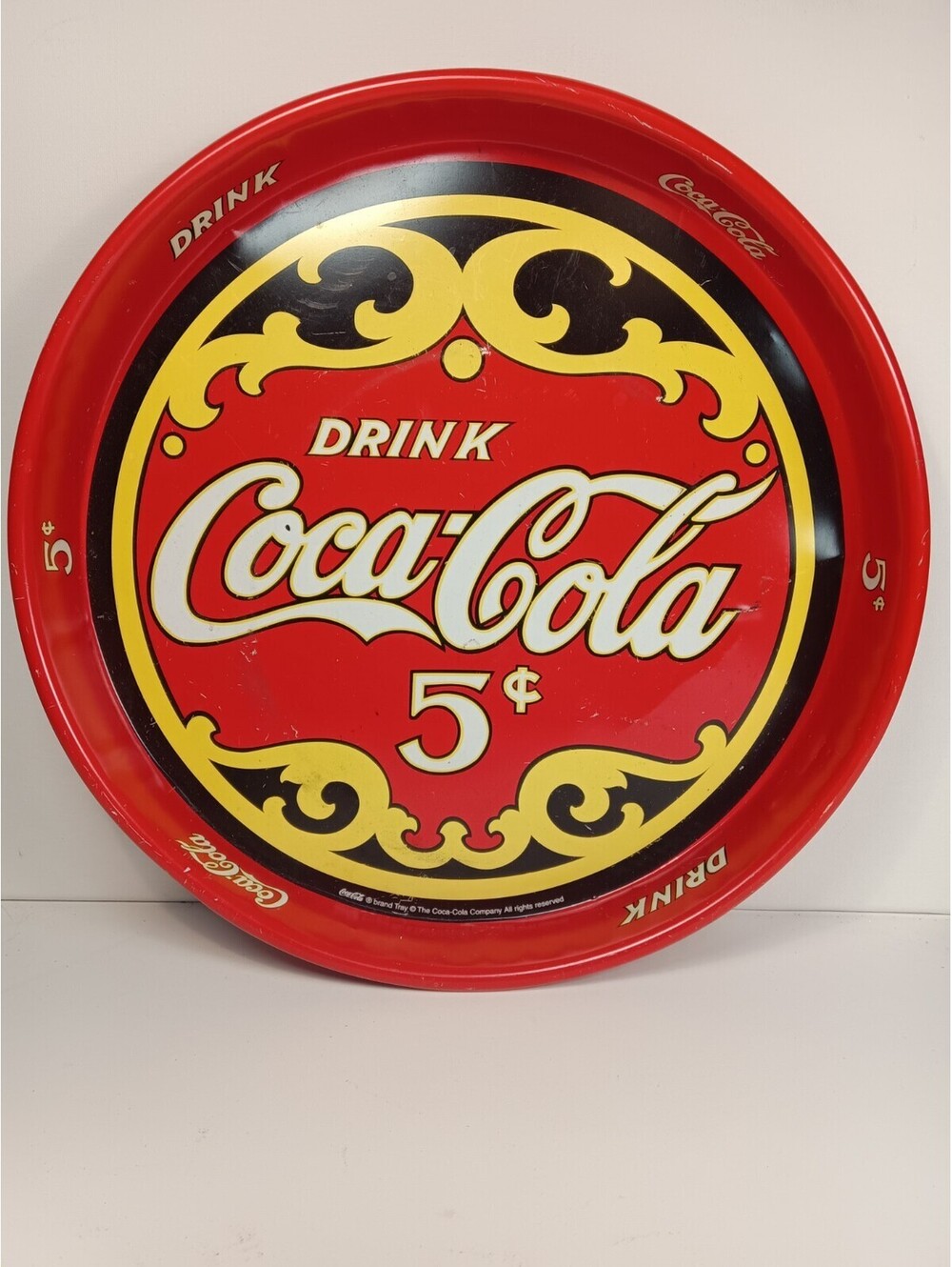 Coca-Cola Round Serving Tray "Drink Coca-Cola 5¢" Red reproduction